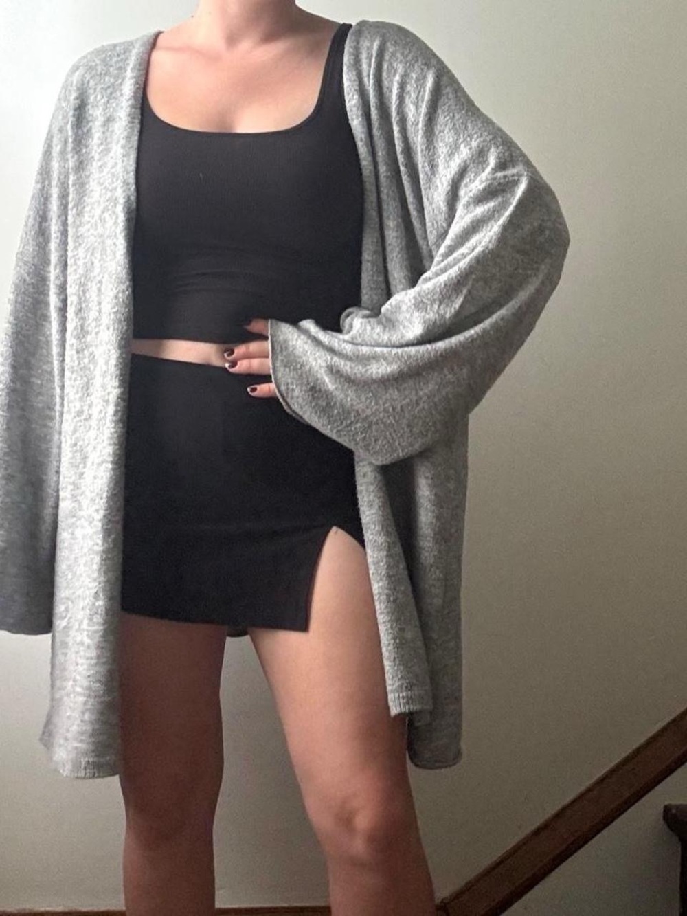 Allison Joy big grey open front cardigan with bell sleeves